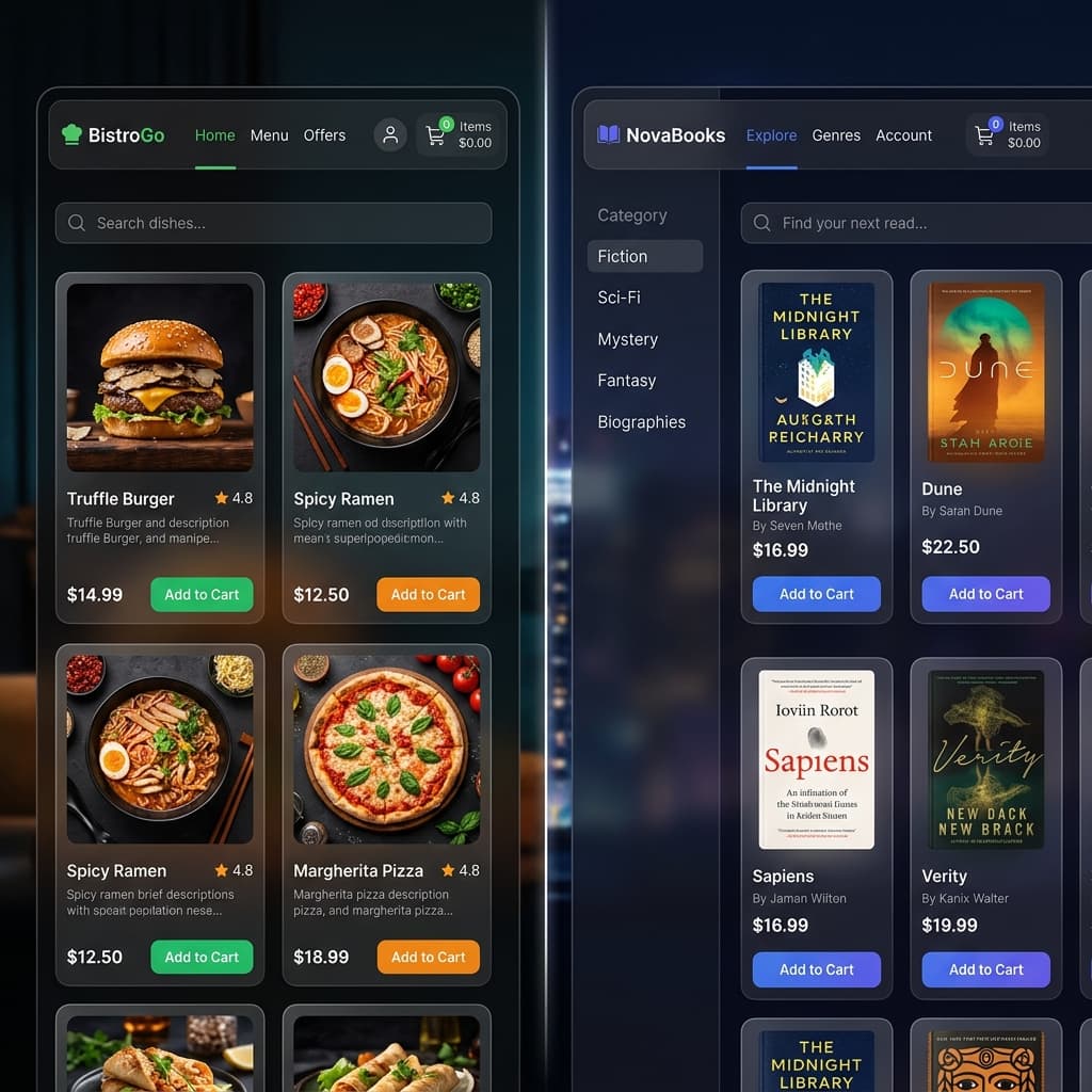 Meal Dish Shop and Bookwarm e-commerce platforms